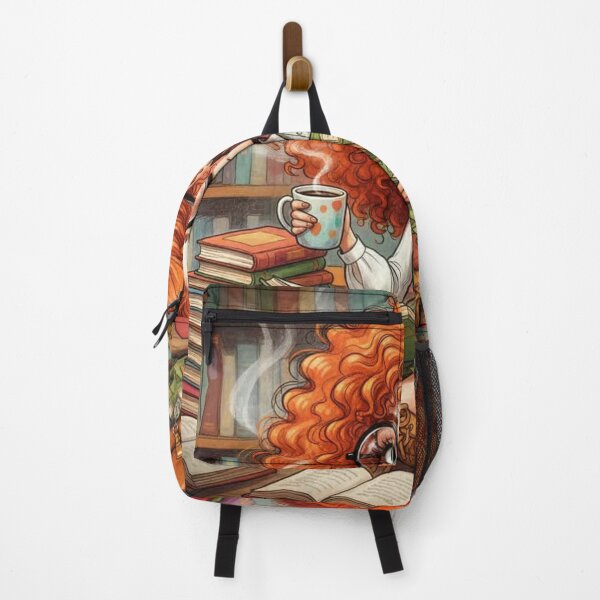 Item preview, Cute bookish redhead illustration with big glasses, polka‑dot bow, and coffee—girl reading in a cozy library designed and sold by Pixel Pout.