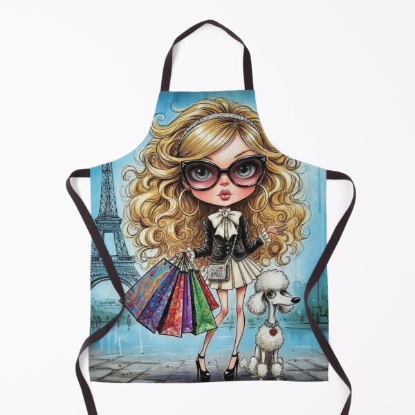 Item preview, Fashionable Paris girl illustration with shopping bags, Eiffel Tower backdrop, and white poodle designed and sold by Pixel Pout.