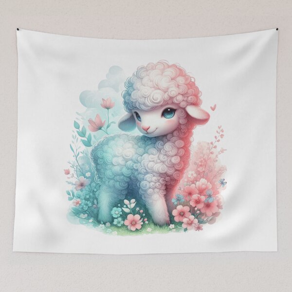 Item preview, Cute Pastel Lamb Among Flowers designed and sold by Art-Arcade6.