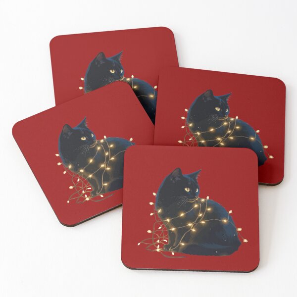 Item preview, Fur, Fun, and Festive Cheer Black Cat Entangled In Fairy Lights designed and sold by taiche.