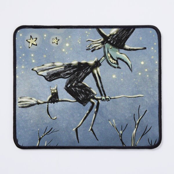 Item preview, Halloween Witch on her broomstick hand drawn art illustration designed and sold by Vintage Designs +.