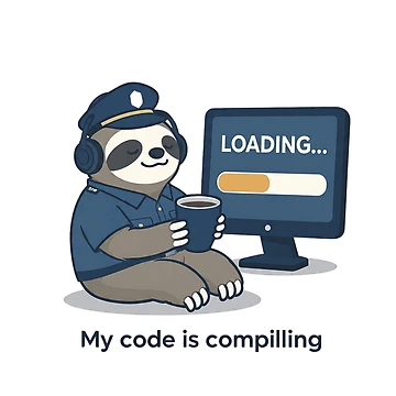 Artwork thumbnail, My Code Is Compiling – Funny Programmer Sloth Design – Coding & Coffee Developer Humor by MadeByACJ