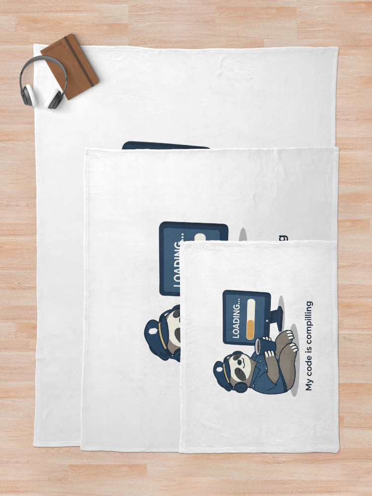 Thumbnail 5 of 6, Throw Blanket, My Code Is Compiling – Funny Programmer Sloth Design – Coding & Coffee Developer Humor designed and sold by MadeByACJ.