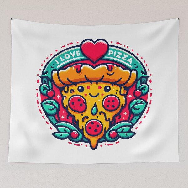 Item preview, Cute Kawaii Pizza Slice Design - I Love Pizza Art. designed and sold by The-T-In-Retro.