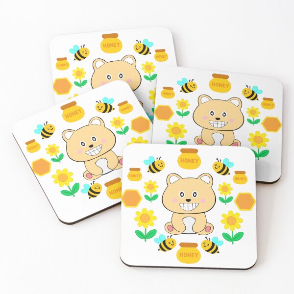 Item preview, Cute Smiling Bear with Honey Bees Illustration designed and sold by MooBinArt.