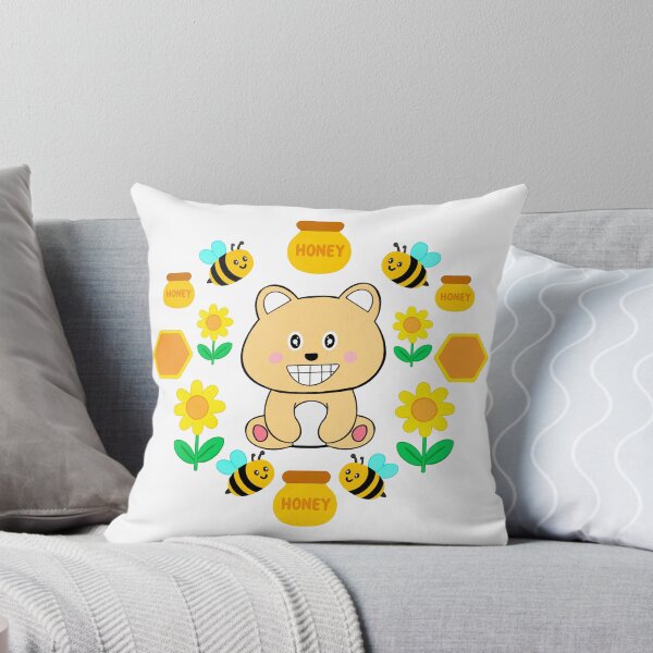 Item preview, Cute Smiling Bear with Honey Bees Illustration designed and sold by MooBinArt.