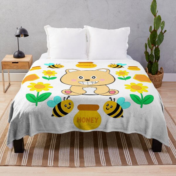 Item preview, Cute Smiling Bear with Honey Bees Illustration designed and sold by MooBinArt.