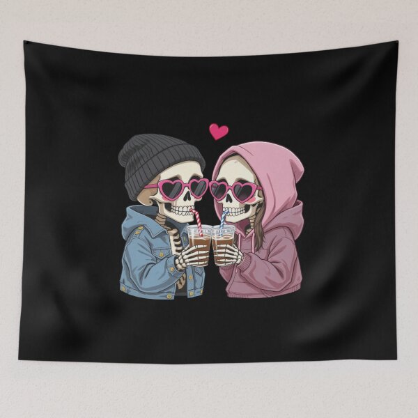 Item preview, Skeleton Couple Sharing Coffee | Cute Gothic Kawaii Romantic Skeleton Art designed and sold by ColorSplash123.