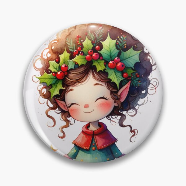 Item preview, Cheerful Christmas elf in cartoon style. Cute little elf in a red coat. Adorable girl with a holly wreath and striped stockings. designed and sold by Connys Colorful World.