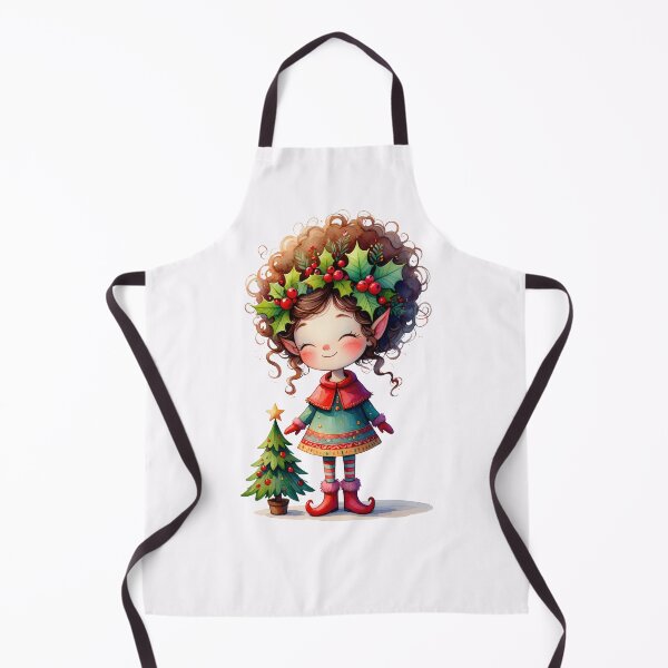 Item preview, Cheerful Christmas elf in cartoon style. Cute little elf in a red coat. Adorable girl with a holly wreath and striped stockings. designed and sold by Connys Colorful World.
