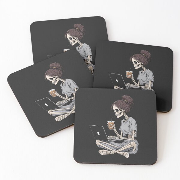 Item preview, Skeleton Girl with Laptop and Coffee | Cute Gothic Freelancer Kawaii Art designed and sold by ColorSplash123.