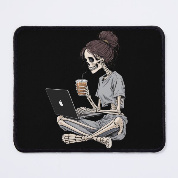 Item preview, Skeleton Girl with Laptop and Coffee | Cute Gothic Freelancer Kawaii Art designed and sold by ColorSplash123.