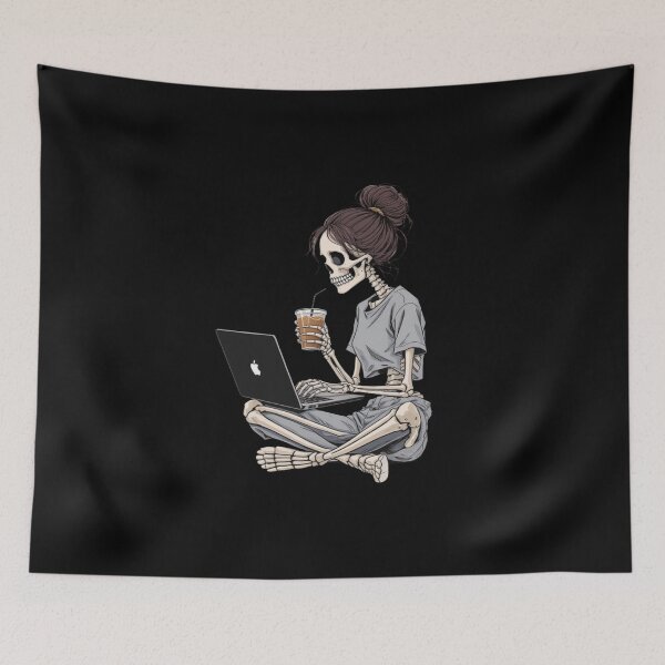 Item preview, Skeleton Girl with Laptop and Coffee | Cute Gothic Freelancer Kawaii Art designed and sold by ColorSplash123.