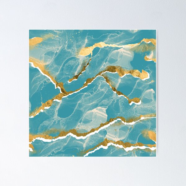 Item preview, Golden Veins Tropical Teal Marble Abstract designed and sold by susycosta.