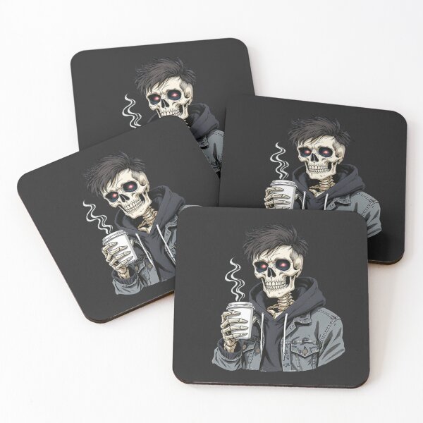 Item preview, Skeleton Boy with Coffee Cup | Cool Gothic Streetwear Kawaii Art designed and sold by ColorSplash123.