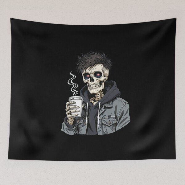 Item preview, Skeleton Boy with Coffee Cup | Cool Gothic Streetwear Kawaii Art designed and sold by ColorSplash123.