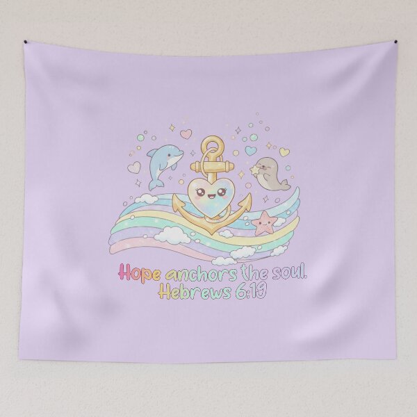 Item preview, Kawaii Christian Bible Verse – “Hope Anchors the Soul” Hebrews 6:19 | Cute Heart Anchor, Dolphin & Seal Pastel Ocean | Faith & Encouragement Quote Art designed and sold by AmenAlways.