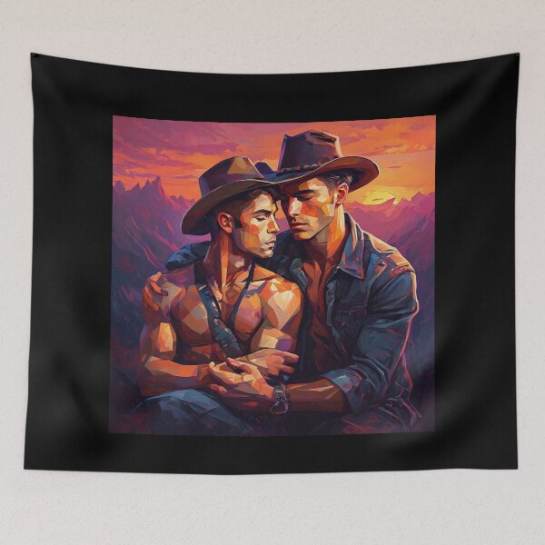Item preview, Cubist Cowboy Sunset - Gay Leather Texan Cowboys Pride Graphic Design designed and sold by ItsAKinkThing.