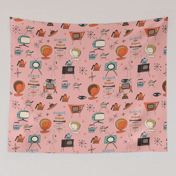 Item preview, Atomic Retro Living Thrift Pink TV Pattern designed and sold by susycosta.