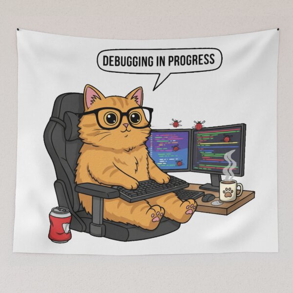 Item preview, Debugging in Progress – Funny Ginger Coding Cat designed and sold by MythoWorldddd.