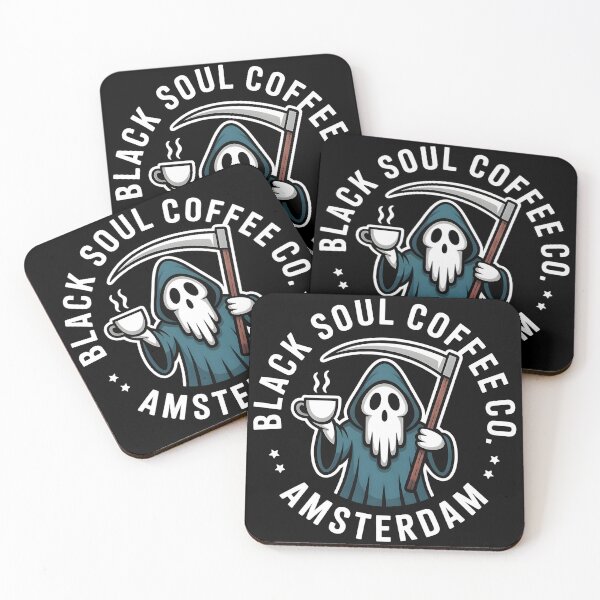 Item preview, Black Soul Coffee Co Amsterdam | Grim Reaper Coffee Design designed and sold by CalmDownZone ⭐️⭐️⭐️⭐️⭐️.