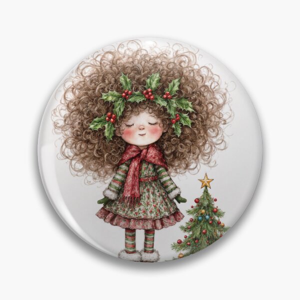 Item preview, Sweet little elf with curly mane. Festive illustration. Gnome girl with holly wreath and Christmas tree. Cute winter decoration. designed and sold by Connys Colorful World.