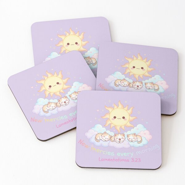 Item preview, Kawaii Christian Bible Verse – “New Mercies Every Morning” Lamentations 3:23 | Cute Sun and Sleeping Cats on Pastel Clouds | Faith, Comfort & Positivity Quote designed and sold by AmenAlways.