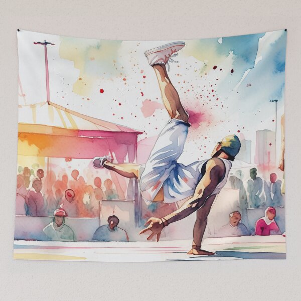 Item preview, Watercolor of a dancer performing a handstand in an urban setting designed and sold by homydesign.