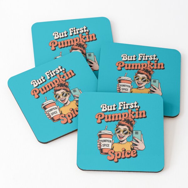 Item preview, Cheerful Woman Toasts to Fall with Pumpkin Spice in Hand designed and sold by SplashTastic.