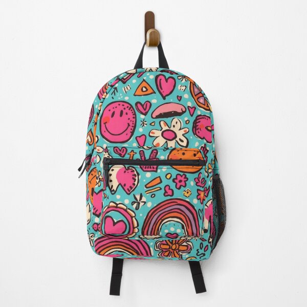 Item preview, Colorful Retro Print | Blue Smiley Heart & Flower Pattern designed and sold by Esterlane.