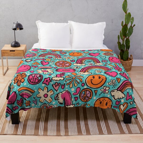 Item preview, Colorful Retro Print | Blue Smiley Heart & Flower Pattern designed and sold by Esterlane.