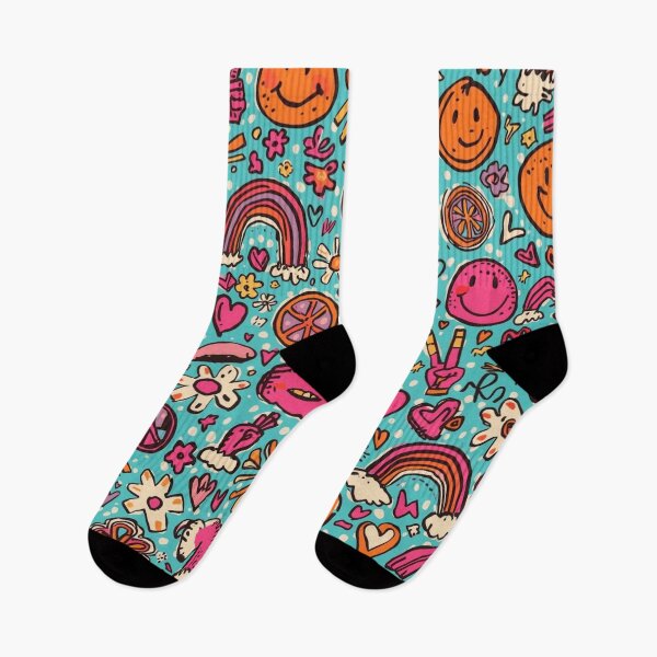 Item preview, Colorful Retro Print | Blue Smiley Heart & Flower Pattern designed and sold by Esterlane.