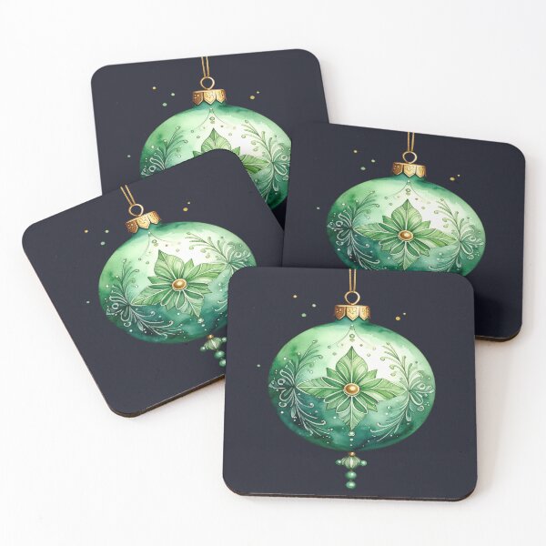 Item preview, Green winter magic, large Christmas tree bauble with floral ornaments in watercolor style designed and sold by LiskoDesign.