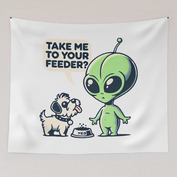 Item preview, Take Me to Your Feeder: Cute Alien and Dog Cartoon. designed and sold by The-T-In-Retro.