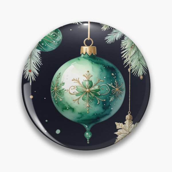 Item preview, Green winter magic, Christmas tree baubles with ornaments and fir branches in watercolor style designed and sold by LiskoDesign.
