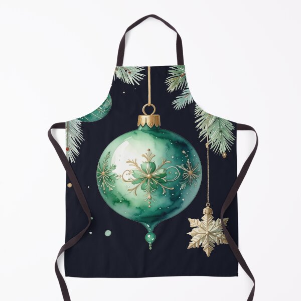 Item preview, Green winter magic, Christmas tree baubles with ornaments and fir branches in watercolor style designed and sold by LiskoDesign.