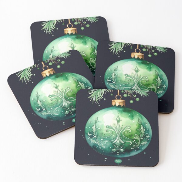 Item preview, Green winter magic, Christmas tree bauble with watercolor-style ornaments designed and sold by LiskoDesign.