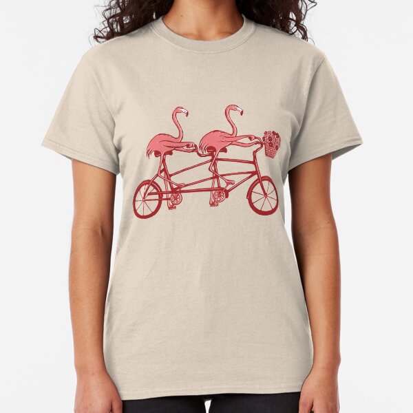 Flamants roses en vélo tandem T-shirt classique