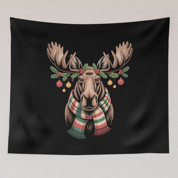 Item preview, Christmas Moose With Bells and Scarf Holiday Forest Art designed and sold by Gogetgiggles.