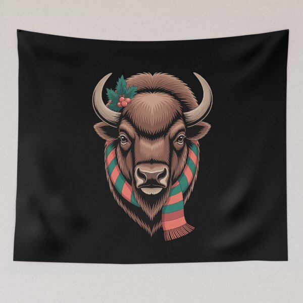 Item preview, Christmas Bison With Scarf and Holly Winter Holiday Art designed and sold by Gogetgiggles.