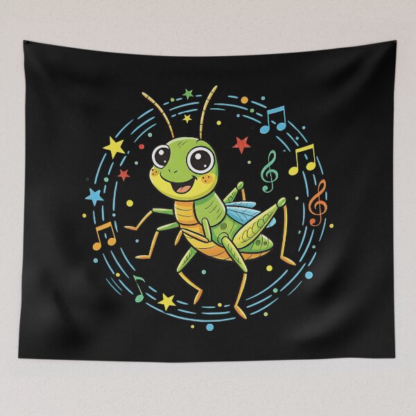 Item preview, Colorful Cartoon Grasshopper Playing with Music Notes designed and sold by AwesomeBeyondLimits.