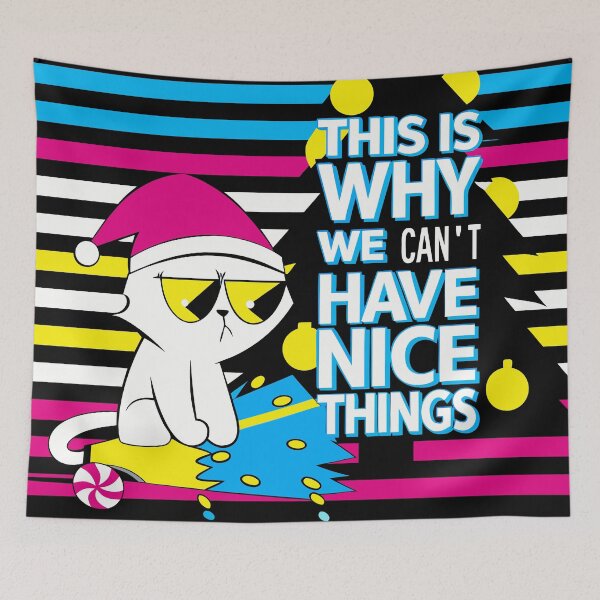 Item preview, Neon Pop Art Grumpy Cat | 80s Vibe Sarcastic Christmas | Can't Have Nice Things designed and sold by Taanva.