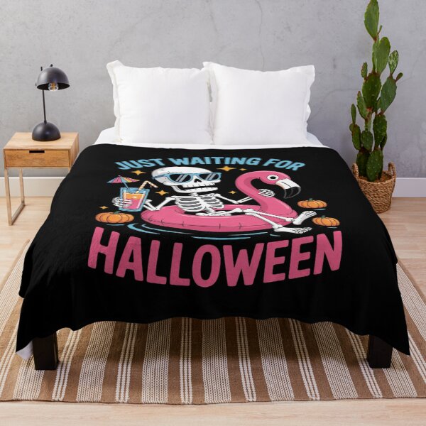 Item preview, Just Waiting For Halloween Skeleton Flamingo Beach Summerwee designed and sold by ClassicAnthony.