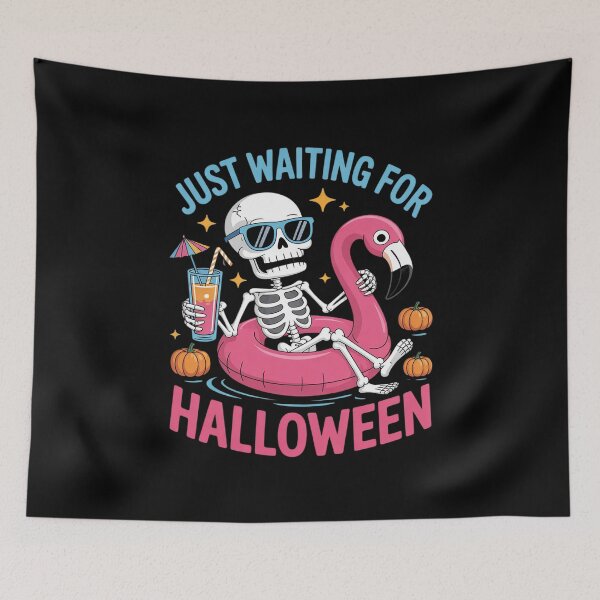 Item preview, Just Waiting For Halloween Skeleton Flamingo Beach Summerwee  designed and sold by ClassicAnthony.