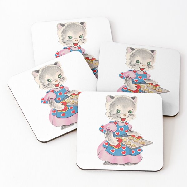 Item preview, Vintage cat baking heart shaped cookies designed and sold by Pixiedrop.