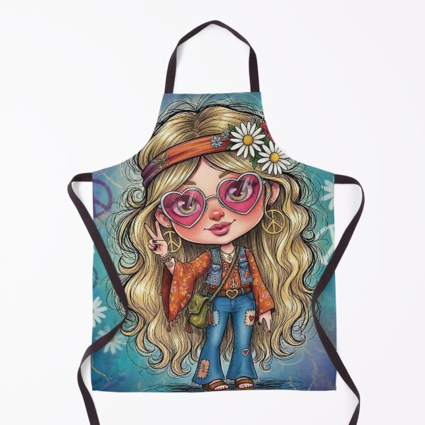 Item preview, Cute Hippie Girl Peace Sign — 70s Boho Cartoon Illustration with Heart Sunglasses and Daisies designed and sold by Pixel Pout.