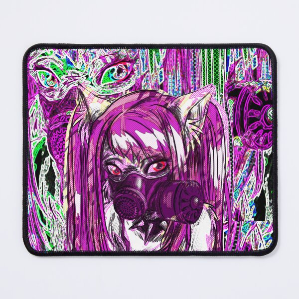 Item preview, Glitchart Eyestrain EBM Goth Furry Cat Girl With Gas Mask designed and sold by GrotsqMachine.