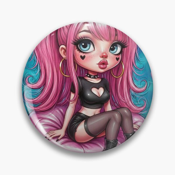 Item preview, Cute Pink Goth Girl Sitting on Bean Bag — Chibi Punk Illustration with Heart Cutout Top and Platform Boots designed and sold by Pixel Pout.