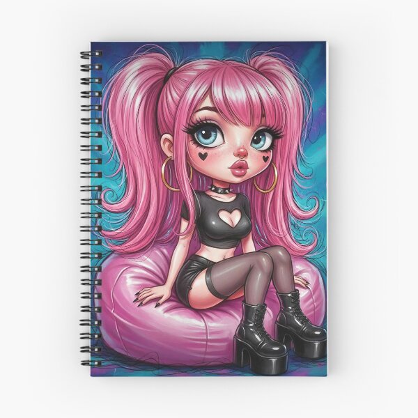 Item preview, Cute Pink Goth Girl Sitting on Bean Bag — Chibi Punk Illustration with Heart Cutout Top and Platform Boots designed and sold by Pixel Pout.
