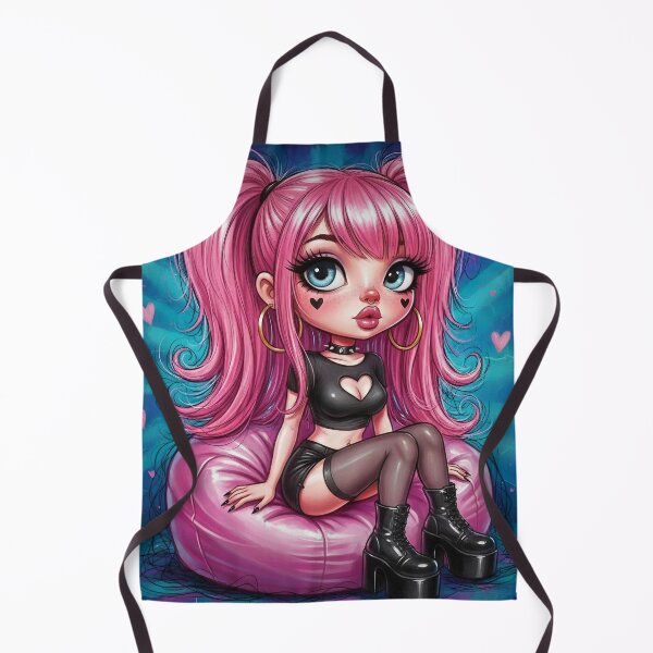 Item preview, Cute Pink Goth Girl Sitting on Bean Bag — Chibi Punk Illustration with Heart Cutout Top and Platform Boots designed and sold by Pixel Pout.